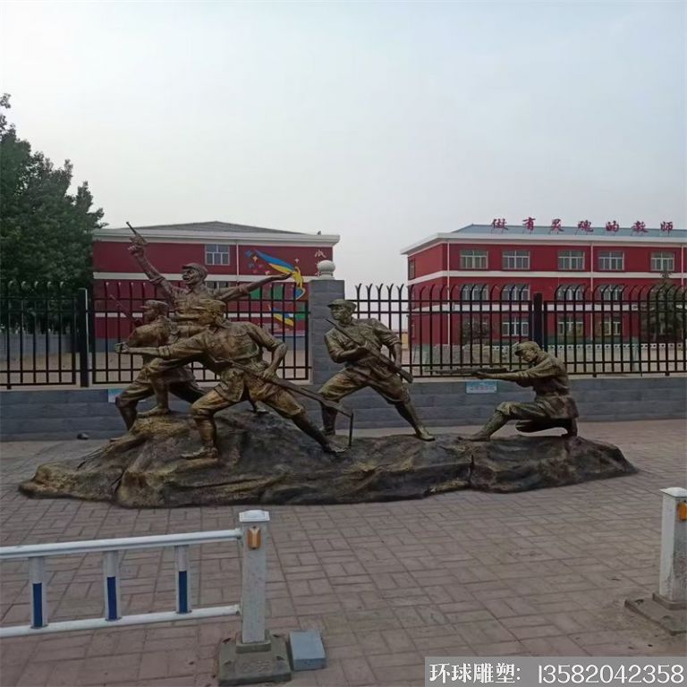 玻璃鋼軍民仿銅雕塑，紅色旅遊基地人物雕塑3