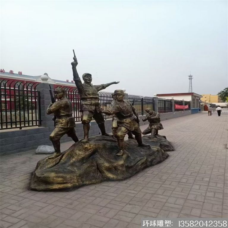 玻璃鋼軍民仿銅雕塑，紅色旅遊基地人物雕塑5
